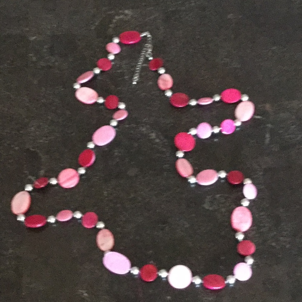 Pink shell and bead long necklace